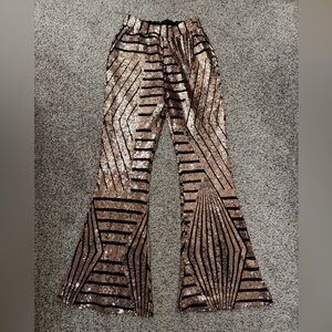 New Sequin Flare Pants in Gold and Black Size Small
